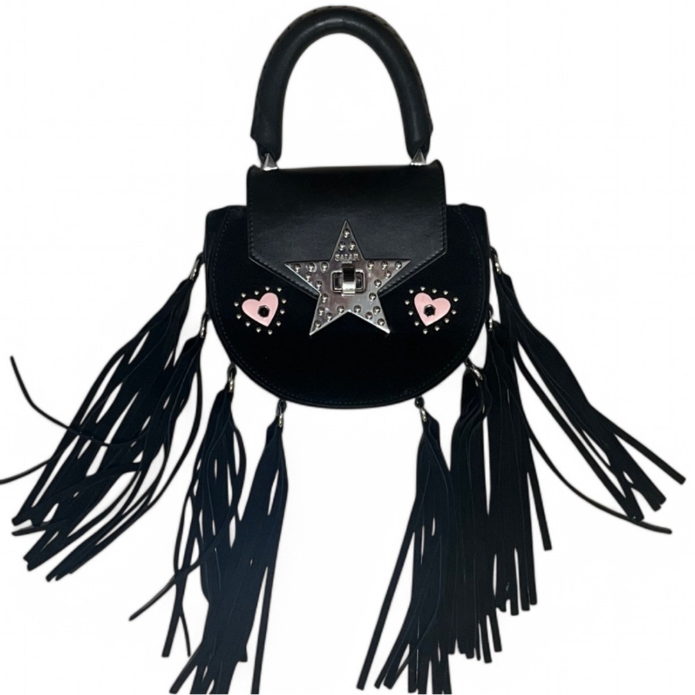 DESIGNER SALAR MILANO suede Black Fringe Handbag with Star Detail made in italy